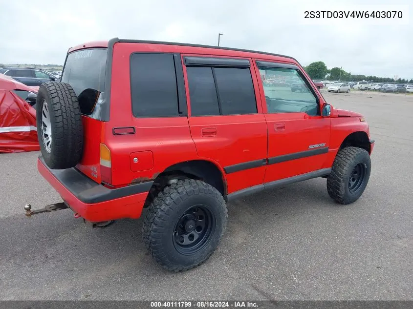 1998 Suzuki Sidekick Jx VIN: 2S3TD03V4W6403070 Lot: 40111799