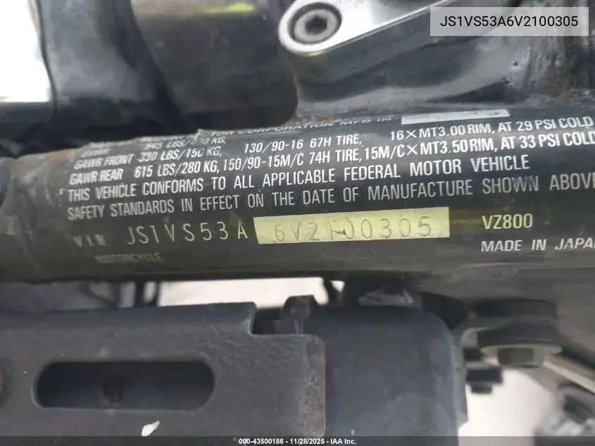 JS1VS53A6V2100305 1997 Suzuki Vz800