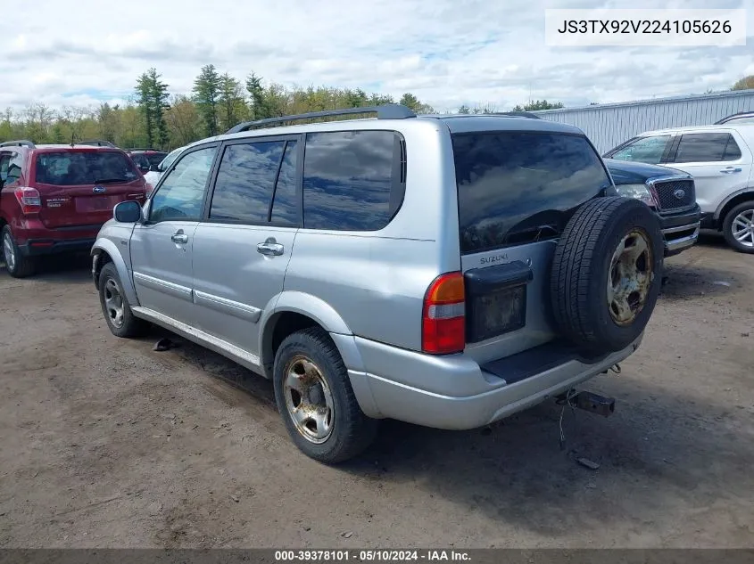 2002 Suzuki Xl-7 Limited/Plus/Standard/Touring VIN: JS3TX92V224105626 Lot: 39378101