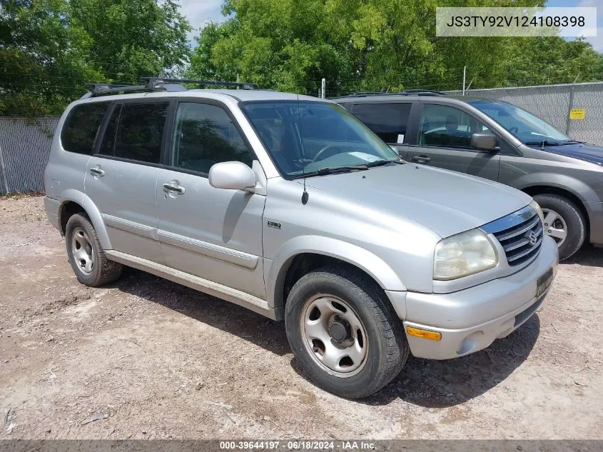 2002 Suzuki Xl-7 Limited/Plus/Standard/Touring VIN: JS3TY92V124108398 Lot: 39644197