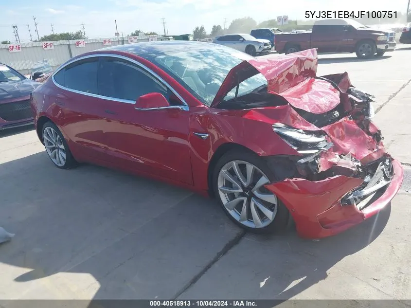 2018 Tesla Model 3 Long Range/Performance VIN: 5YJ3E1EB4JF100751 Lot: 40518913