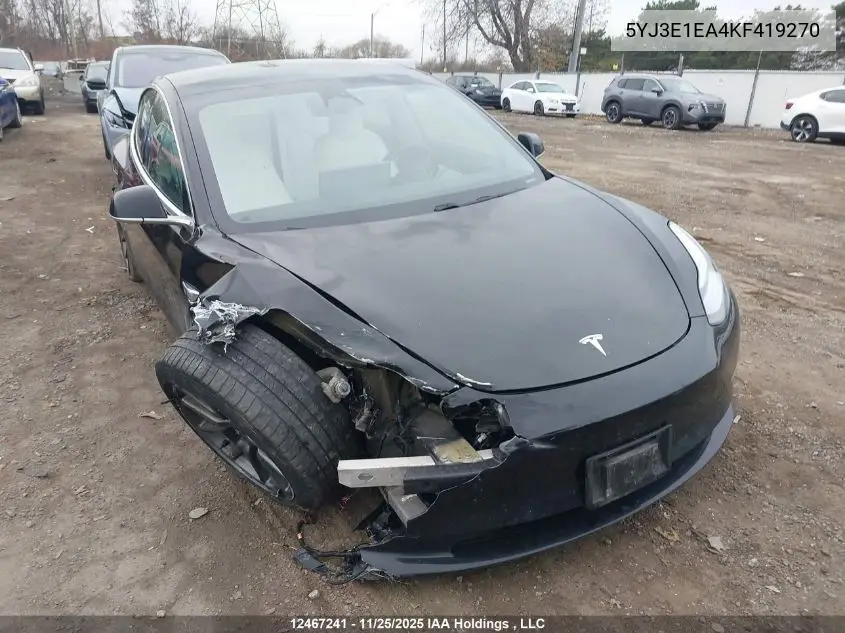 5YJ3E1EA4KF419270 2019 Tesla Model 3 Long Range/Mid Range/Standard Range/Standard Range Plus