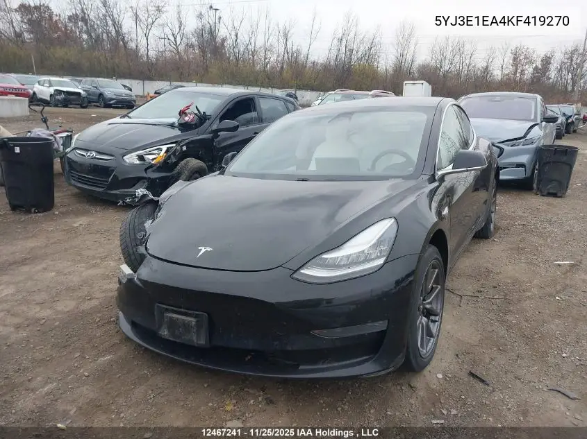 5YJ3E1EA4KF419270 2019 Tesla Model 3 Long Range/Mid Range/Standard Range/Standard Range Plus
