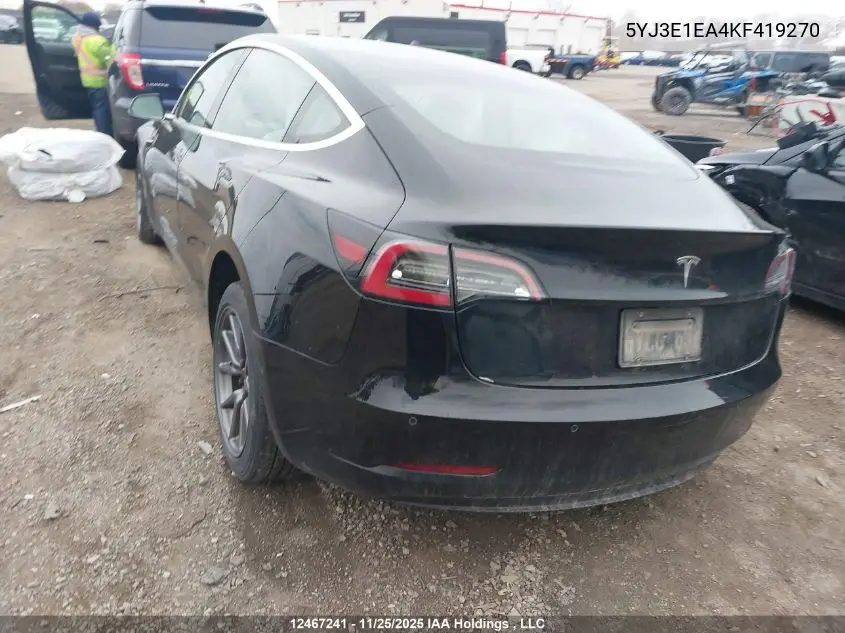 5YJ3E1EA4KF419270 2019 Tesla Model 3 Long Range/Mid Range/Standard Range/Standard Range Plus