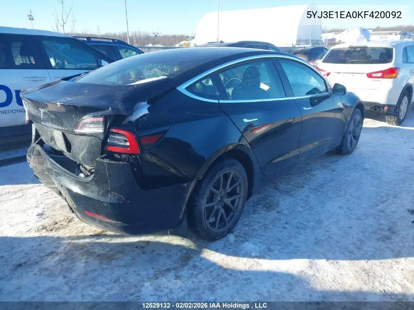 5YJ3E1EA0KF420092 2019 Tesla Model 3 Long Range/Mid Range/Standard Range/Standard Range Plus