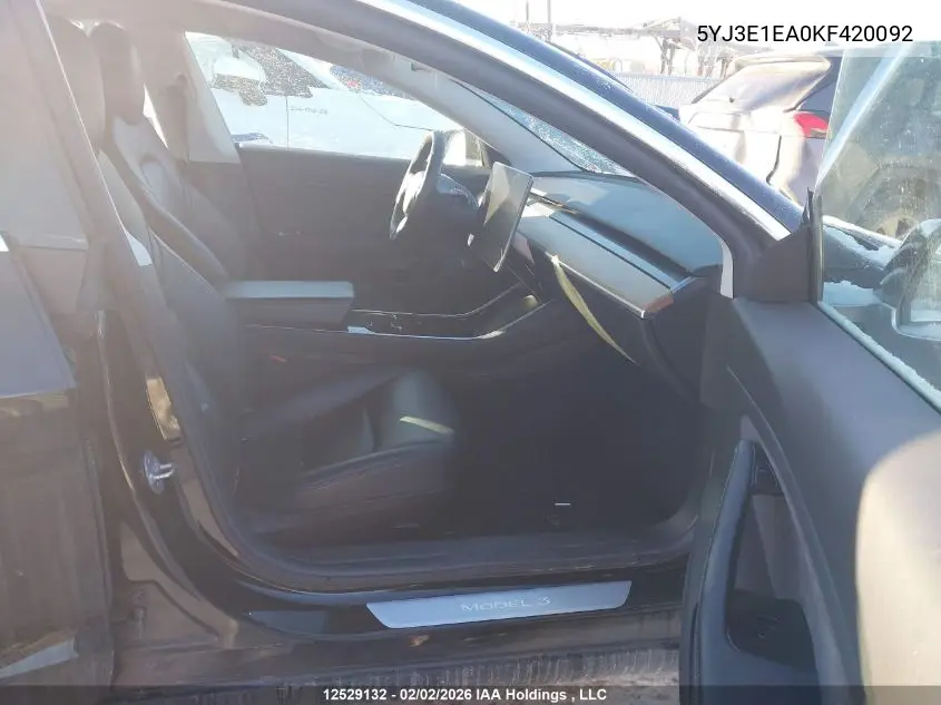 5YJ3E1EA0KF420092 2019 Tesla Model 3 Long Range/Mid Range/Standard Range/Standard Range Plus
