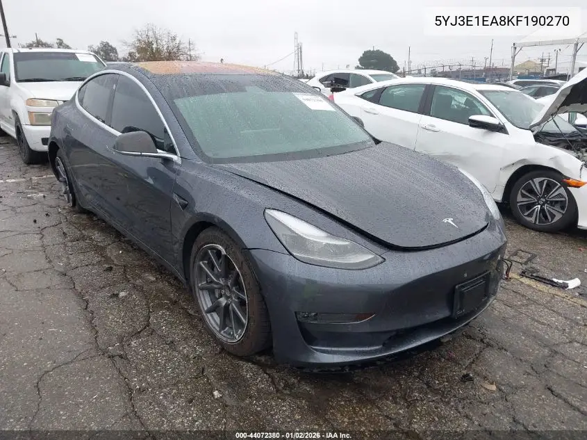 5YJ3E1EA8KF190270 2019 Tesla Model 3 Long Range/Mid Range/Standard Range/Standard Range Plus