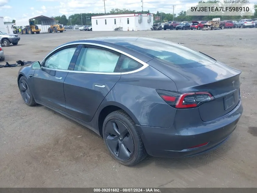 2020 Tesla Model 3 Standard Range Plus Rear-Wheel Drive/Standard Range Rear-Wheel Drive VIN: 5YJ3E1EA7LF598910 Lot: 39251682