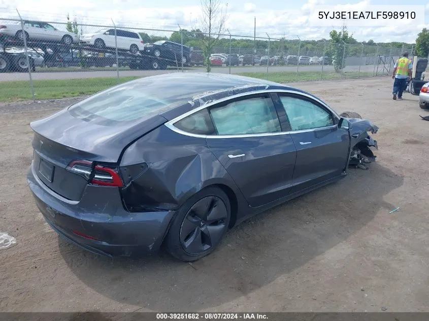 2020 Tesla Model 3 Standard Range Plus Rear-Wheel Drive/Standard Range Rear-Wheel Drive VIN: 5YJ3E1EA7LF598910 Lot: 39251682