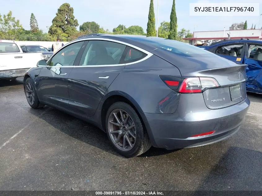 2020 Tesla Model 3 Standard Range Plus Rear-Wheel Drive/Standard Range Rear-Wheel Drive VIN: 5YJ3E1EA1LF796740 Lot: 39891795