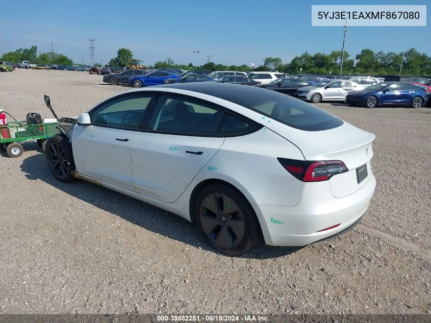 5YJ3E1EAXMF867080 2021 Tesla Model 3 Standard Range Plus Rear-Wheel Drive