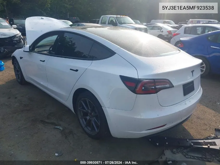 5YJ3E1EA5MF923538 2021 Tesla Model 3 Standard Range Plus Rear-Wheel Drive