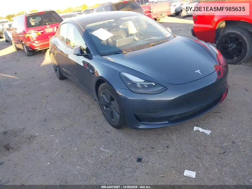 5YJ3E1EA5MF985635 2021 Tesla Model 3 Standard Range Plus Rear-Wheel Drive