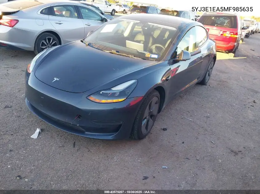5YJ3E1EA5MF985635 2021 Tesla Model 3 Standard Range Plus Rear-Wheel Drive