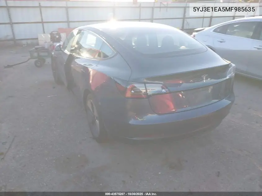 5YJ3E1EA5MF985635 2021 Tesla Model 3 Standard Range Plus Rear-Wheel Drive