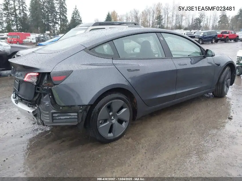 5YJ3E1EA5MF023481 2021 Tesla Model 3 Standard Range Plus Rear-Wheel Drive