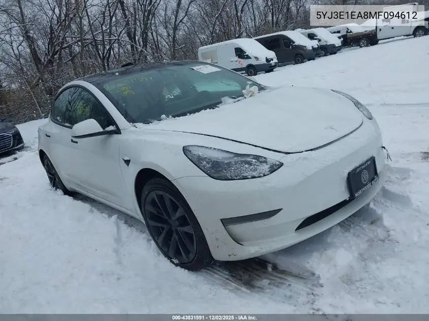 5YJ3E1EA8MF094612 2021 Tesla Model 3 Standard Range Plus Rear-Wheel Drive