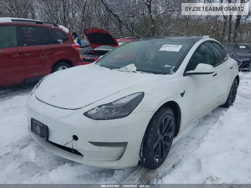 5YJ3E1EA8MF094612 2021 Tesla Model 3 Standard Range Plus Rear-Wheel Drive