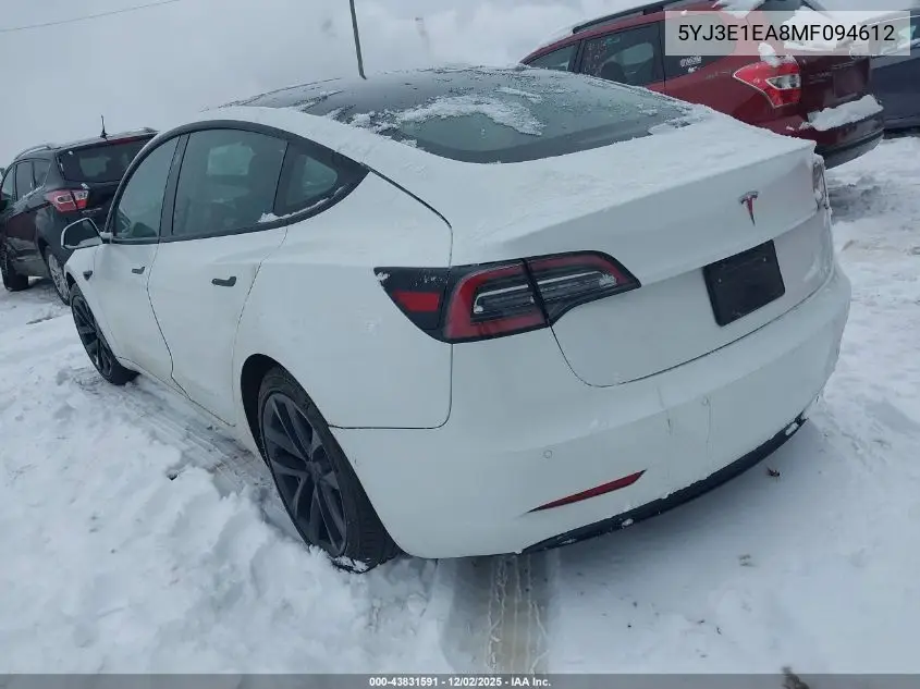 5YJ3E1EA8MF094612 2021 Tesla Model 3 Standard Range Plus Rear-Wheel Drive