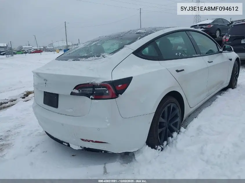 5YJ3E1EA8MF094612 2021 Tesla Model 3 Standard Range Plus Rear-Wheel Drive