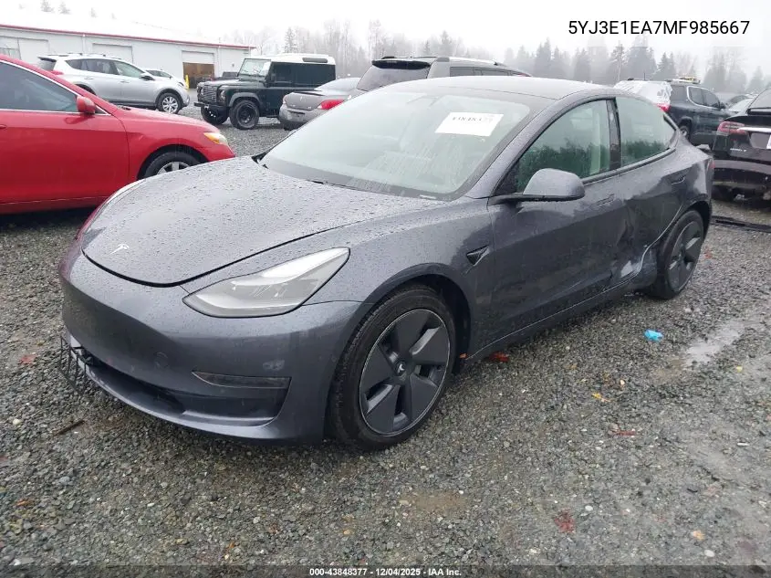 5YJ3E1EA7MF985667 2021 Tesla Model 3 Standard Range Plus Rear-Wheel Drive