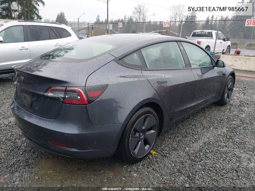 5YJ3E1EA7MF985667 2021 Tesla Model 3 Standard Range Plus Rear-Wheel Drive
