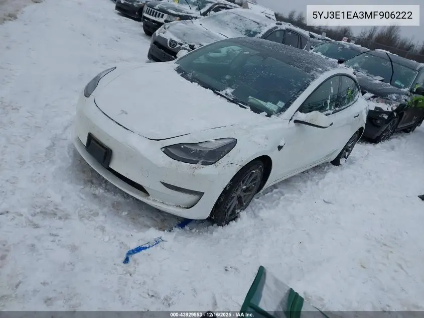 5YJ3E1EA3MF906222 2021 Tesla Model 3 Standard Range Plus Rear-Wheel Drive