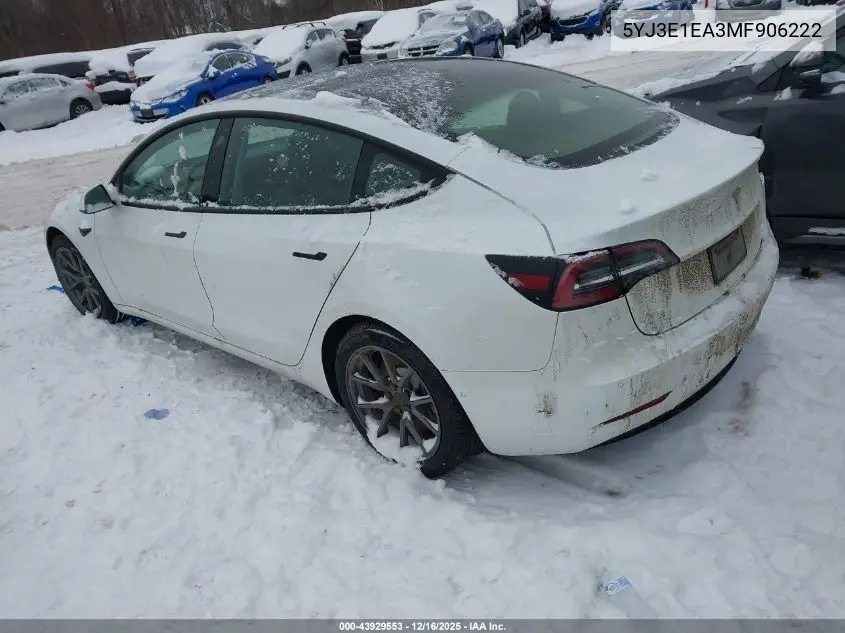 5YJ3E1EA3MF906222 2021 Tesla Model 3 Standard Range Plus Rear-Wheel Drive