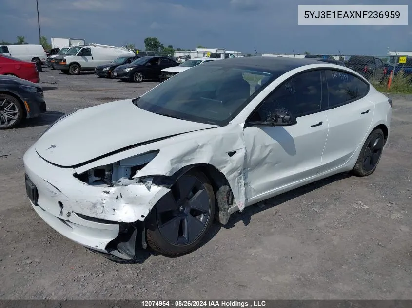 5YJ3E1EAXNF236959 2022 Tesla Model 3