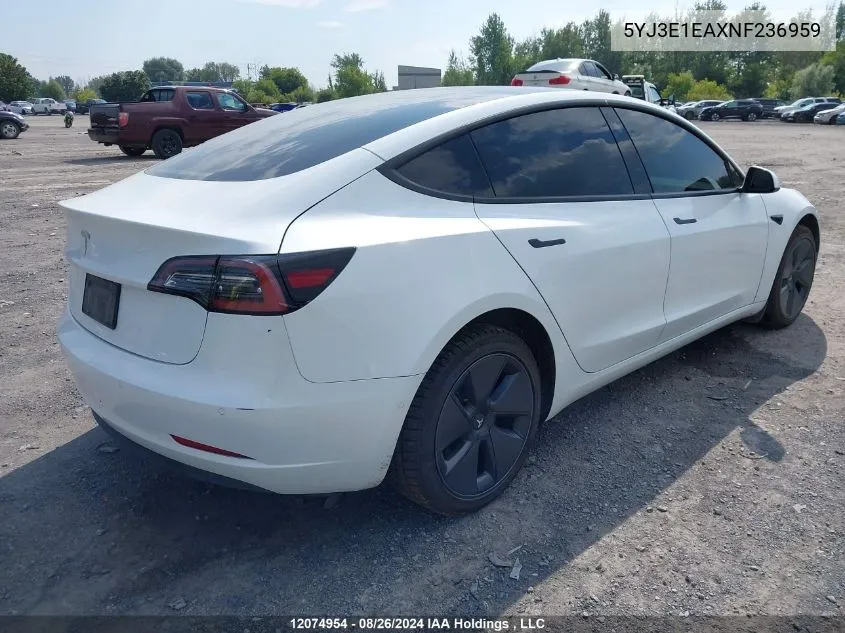 5YJ3E1EAXNF236959 2022 Tesla Model 3