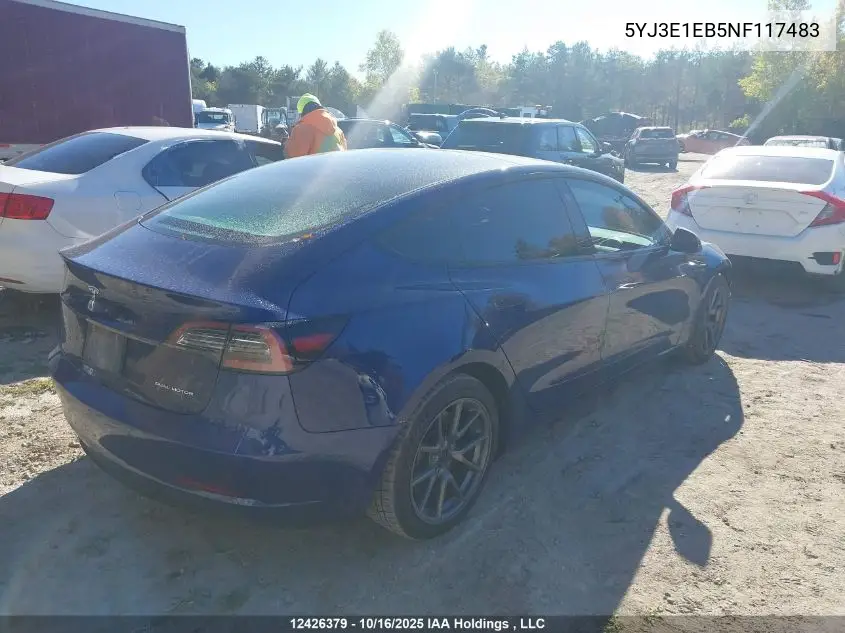 5YJ3E1EB5NF117483 2022 Tesla Model 3