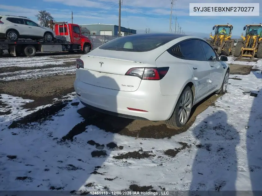 5YJ3E1EBXNF270277 2022 Tesla Model 3 Long Range