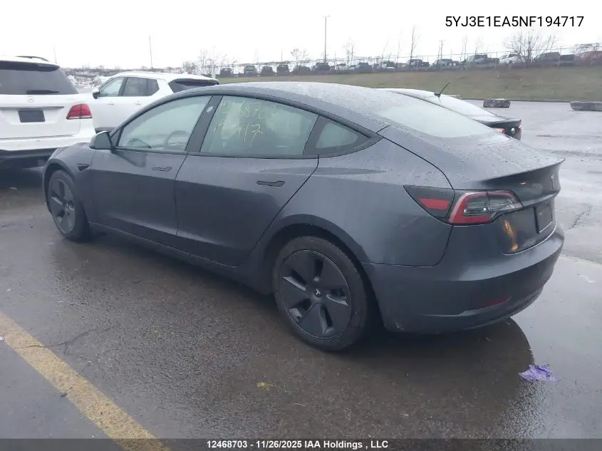 5YJ3E1EA5NF194717 2022 Tesla Model 3