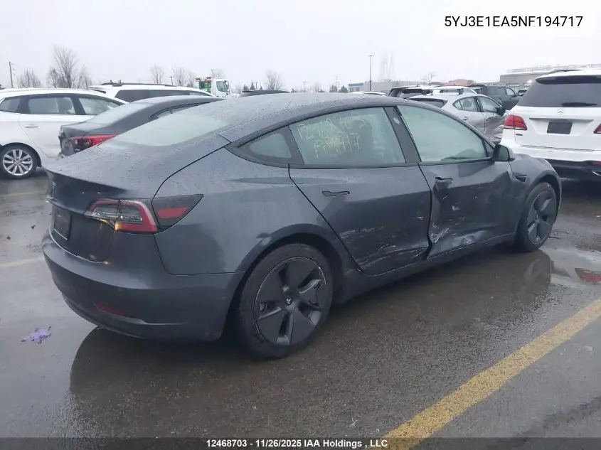 5YJ3E1EA5NF194717 2022 Tesla Model 3