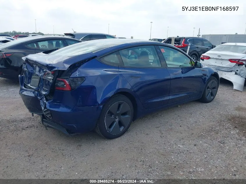 2022 Tesla Model 3 Long Range Dual Motor All-Wheel Drive VIN: 5YJ3E1EB0NF168597 Lot: 39485274