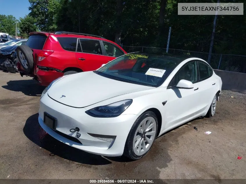 5YJ3E1EAXNF344756 2022 Tesla Model 3 Rear-Wheel Drive