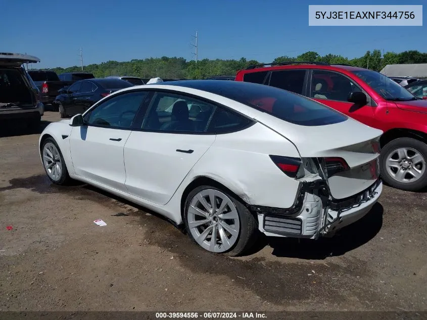 5YJ3E1EAXNF344756 2022 Tesla Model 3 Rear-Wheel Drive