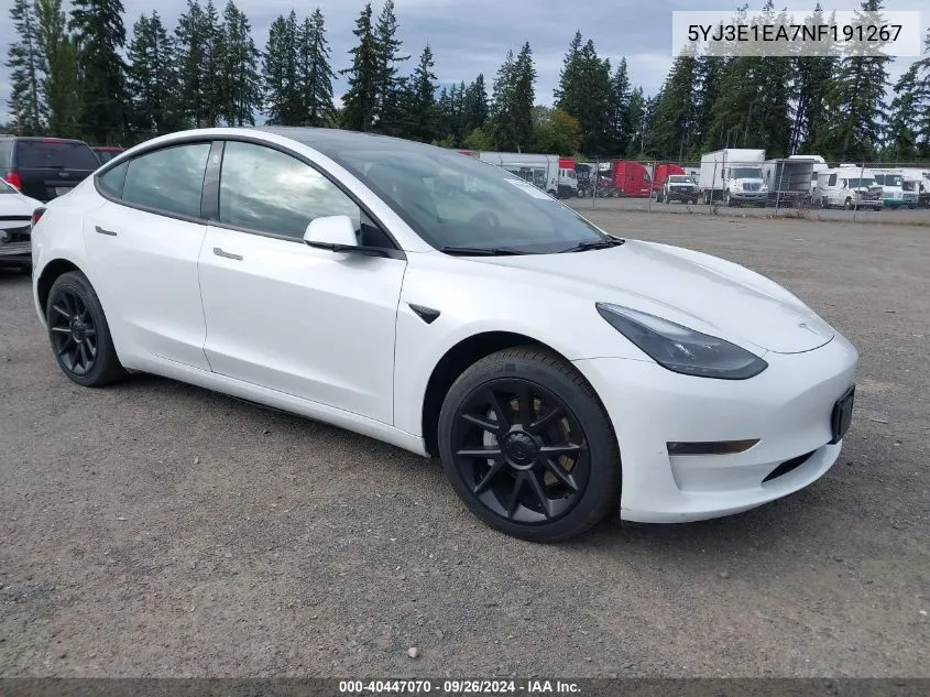 2022 Tesla Model 3 VIN: 5YJ3E1EA7NF191267 Lot: 40447070