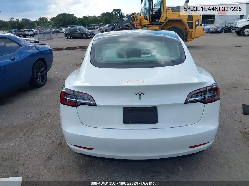 2022 Tesla Model 3 Rear-Wheel Drive VIN: 5YJ3E1EA4NF327225 Lot: 40481358