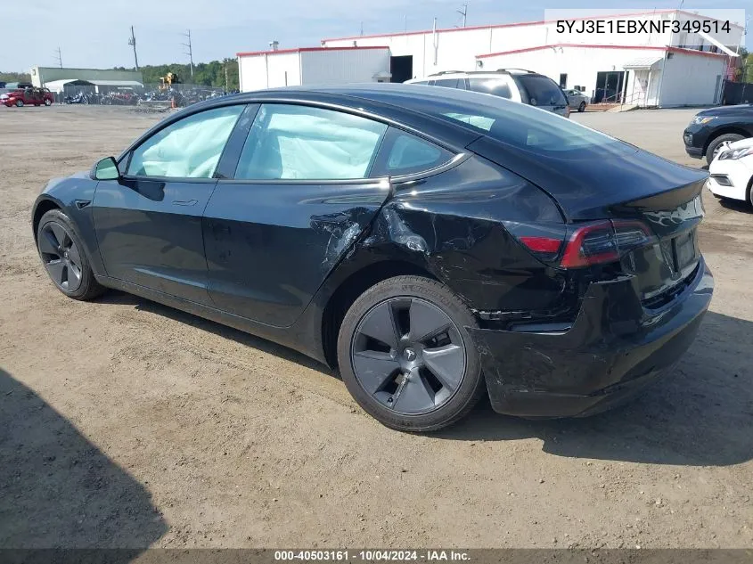 2022 Tesla Model 3 Long Range Dual Motor All-Wheel Drive VIN: 5YJ3E1EBXNF349514 Lot: 40503161