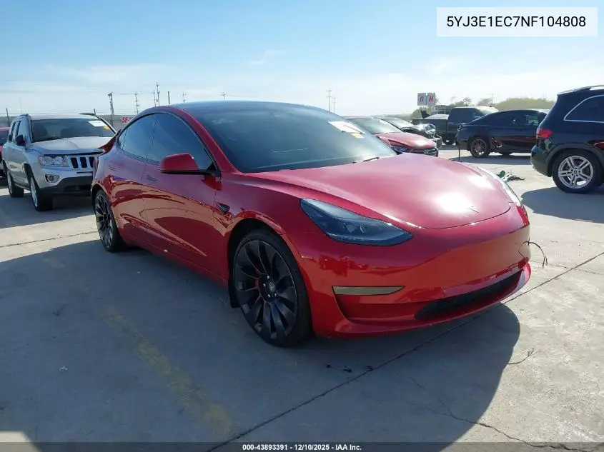 5YJ3E1EC7NF104808 2022 Tesla Model 3 Performance Dual Motor All-Wheel Drive