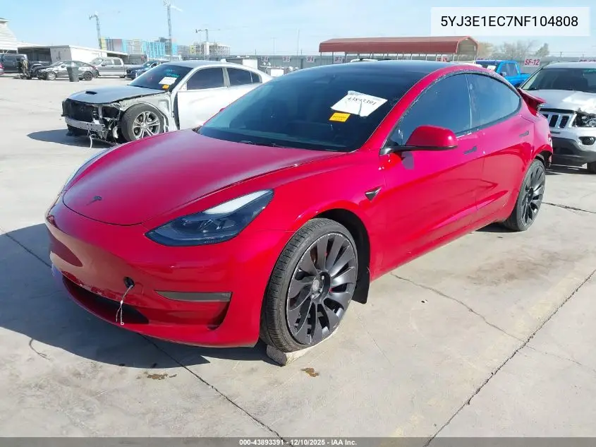 5YJ3E1EC7NF104808 2022 Tesla Model 3 Performance Dual Motor All-Wheel Drive
