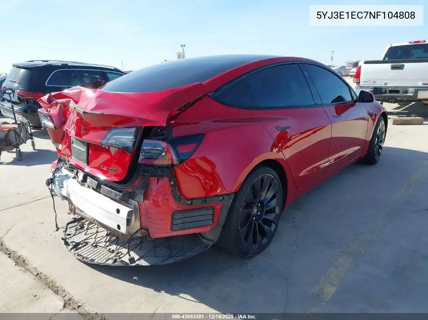 5YJ3E1EC7NF104808 2022 Tesla Model 3 Performance Dual Motor All-Wheel Drive