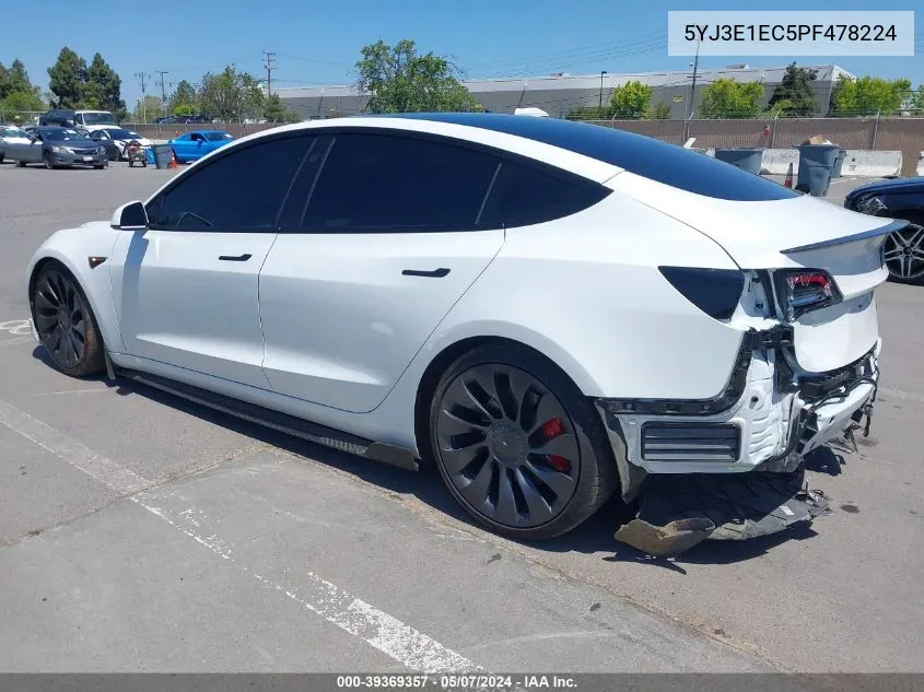 2023 Tesla Model 3 Performance Dual Motor All-Wheel Drive VIN: 5YJ3E1EC5PF478224 Lot: 39369357