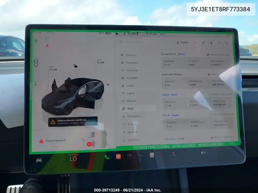 2024 Tesla Model 3 VIN: 5YJ3E1ET8RF773384 Lot: 39713249