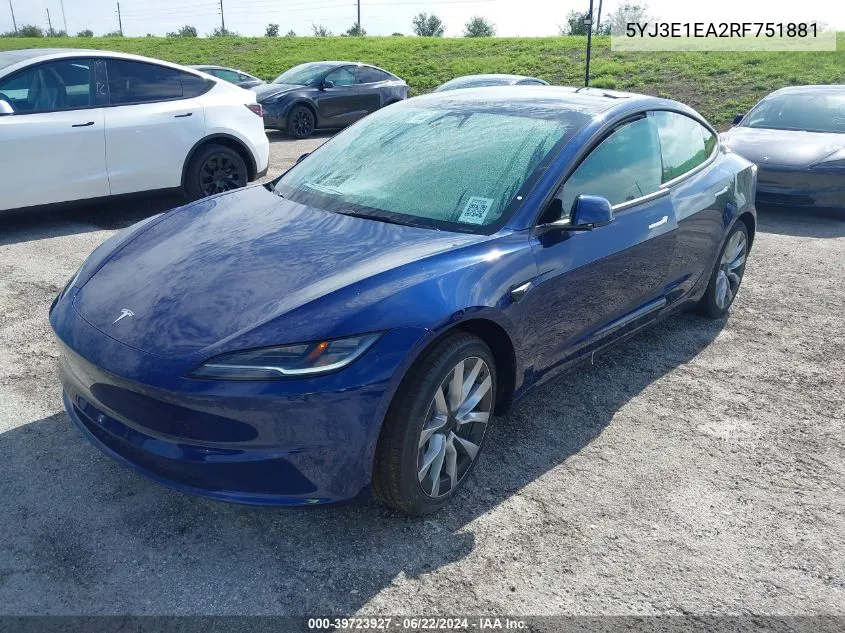 5YJ3E1EA2RF751881 2024 Tesla Model 3 Rear-Wheel Drive