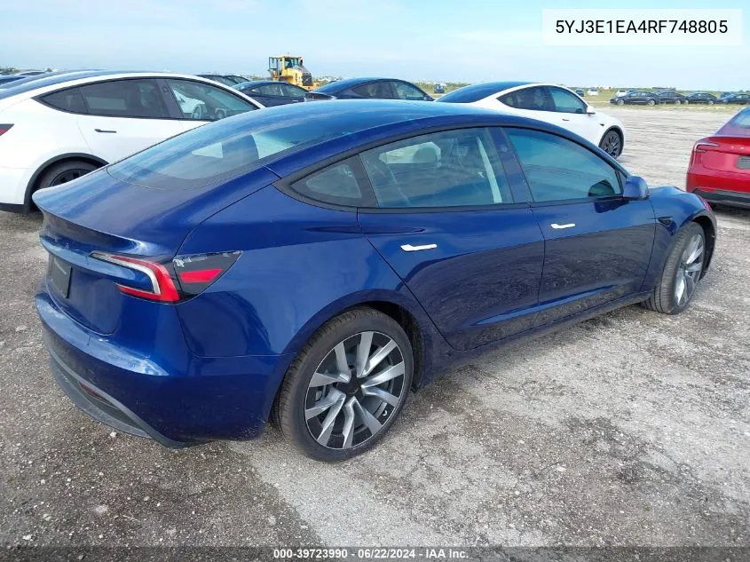 5YJ3E1EA4RF748805 2024 Tesla Model 3 Rear-Wheel Drive