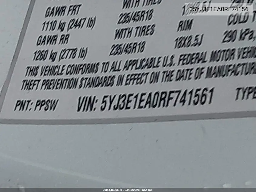 5YJ3E1EA0RF741561 2024 Tesla Model 3