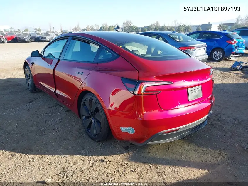 5YJ3E1EA1SF897193 2025 Tesla Model 3 Long Range Rear-Wheel Drive/Standard Rear-Wheel Drive