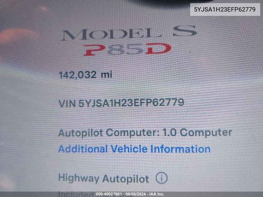 5YJSA1H23EFP62779 2014 Tesla Model S P85D